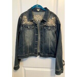 Vtg Y2K Reba Denim Jacket Womens M Blue Embroidered Floral Retro Country Western